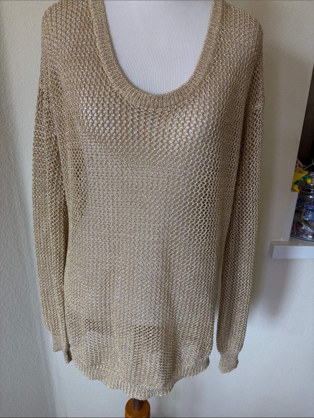 Lightweight metallic gold Open-Knit Sweater